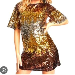 FRENCH CONNECTION Estari Sequin Cutout Gold Ombré Mini Dress - Size 8